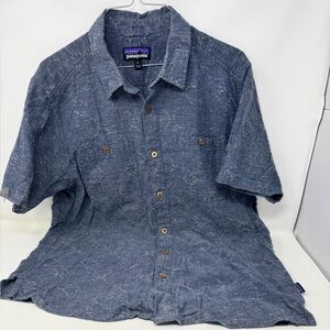 Patagonia Men's Blue Short Sleeve Shirt cotton, and hemp blend medium preowned